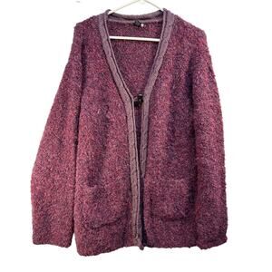 Tabask Handmade Alpaca Wool Cardigan Sweater Purple Maroon Large